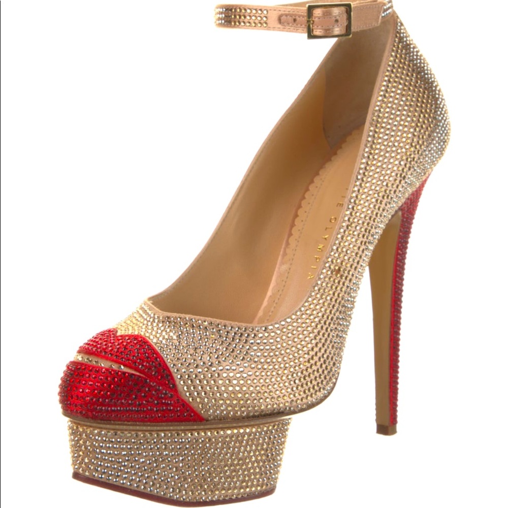 Charlotte Olympia Swarovski Crystal Heels Sparkle Lips Pumps Valentine’s Day
